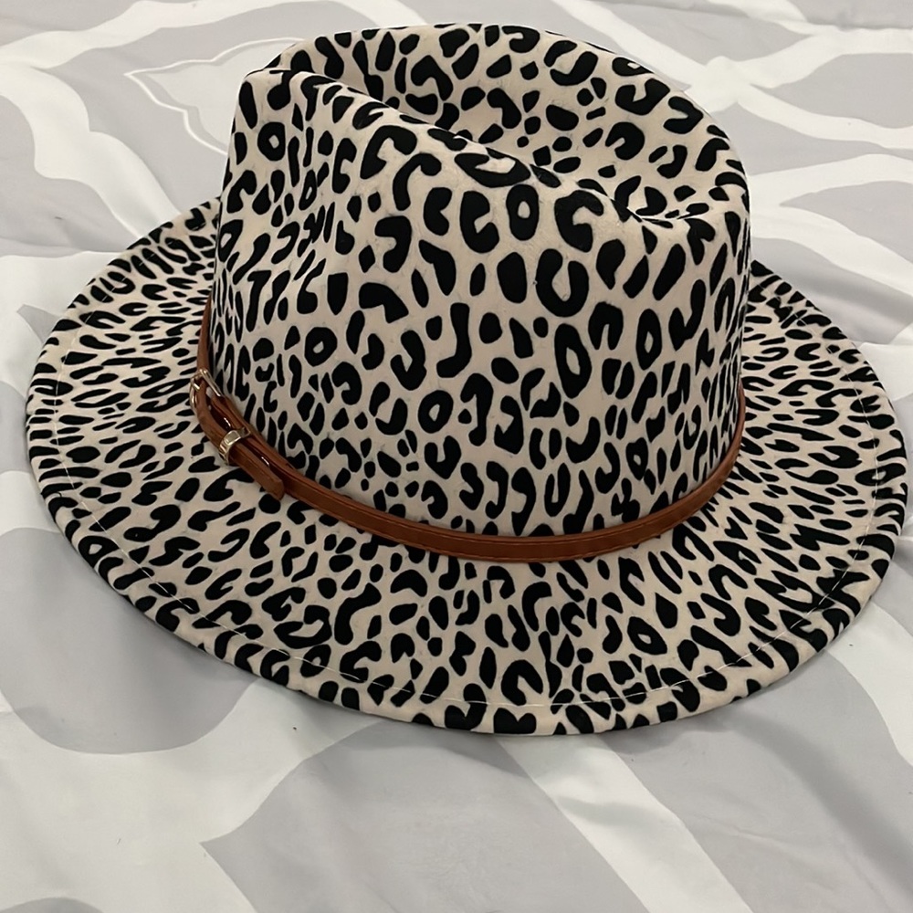 Leopard Print Large Brim Fedora Hat - Picture 4 of 10